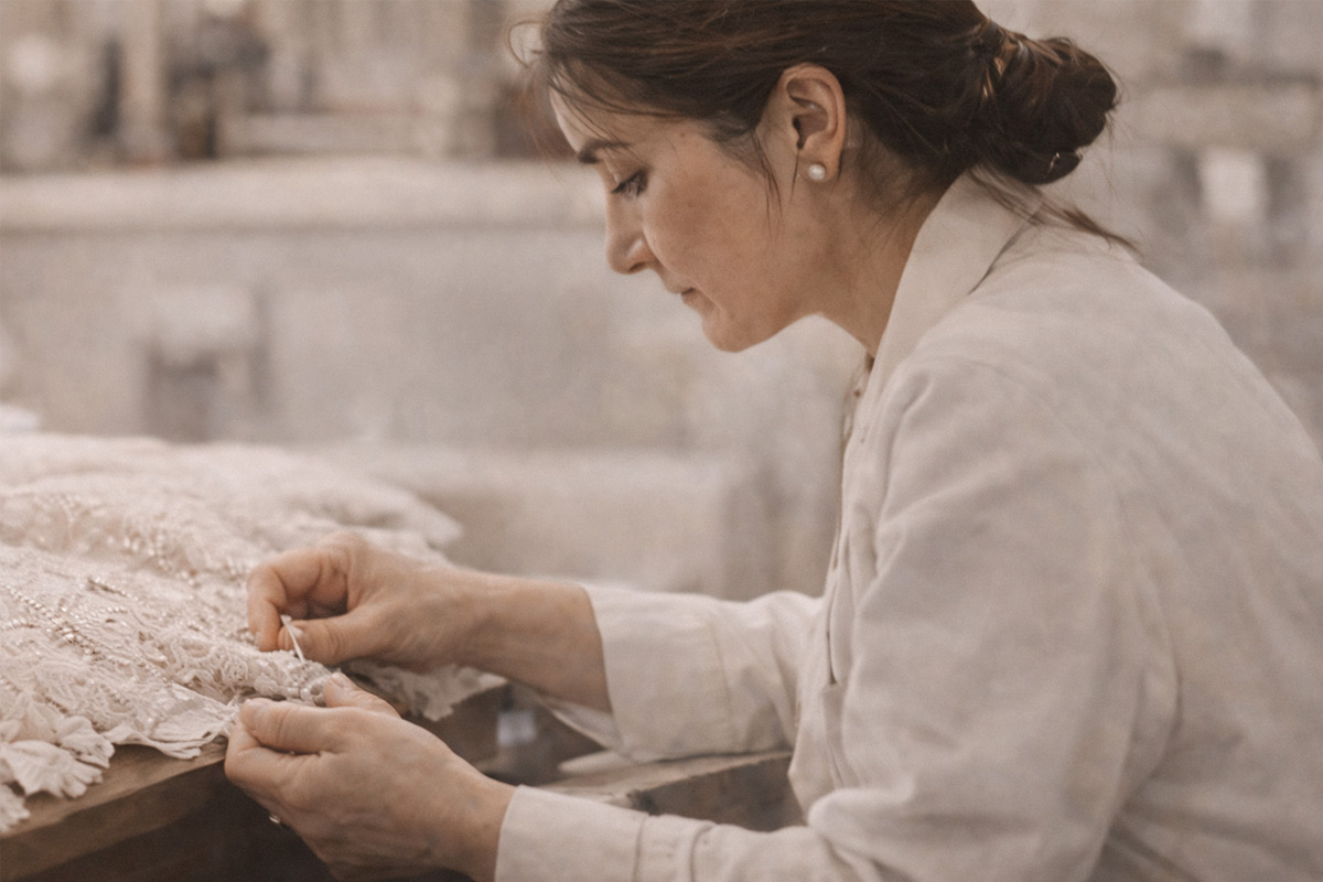 Costurera trabajando en el atelier